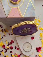 OM Agate with Marble Base Front Side Tealight-Purple