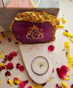 Ganesha Agate with Marble Base Front Side Tealight-Pink
