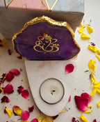 Ganesha Agate with Marble Base Front Side Tealight-Purple