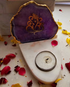 Ganesha Agate with Marble Base Front Side Tealight-Purple