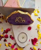 Ganesha Agate with Marble Base Front Side Tealight-Purple