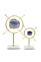 Purple Agate Metal Criss Cross Shape Showpiece with Marble Base Set of 2 Home Decor Accent