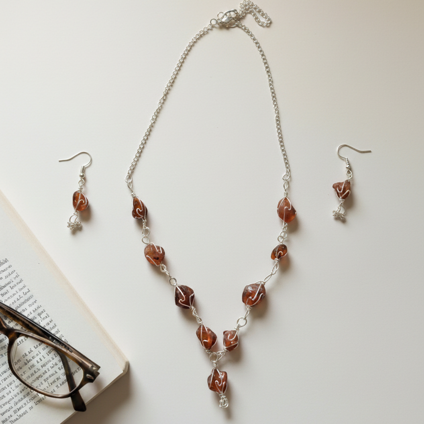Smoky Quartz Brown Necklace With Earings