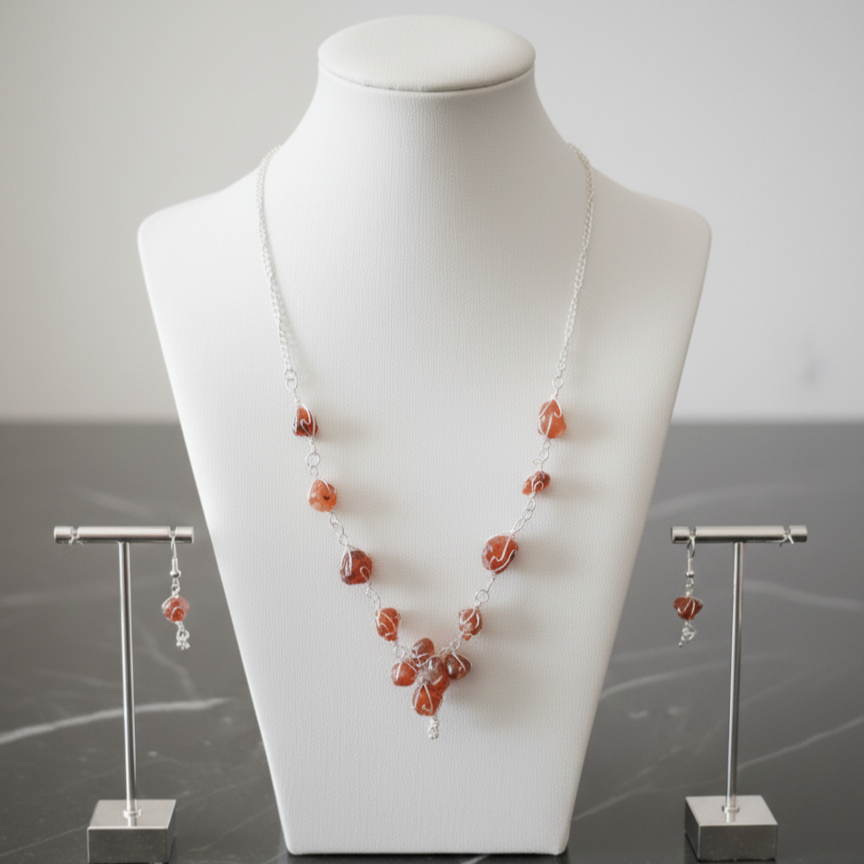 Smoky Quartz Brown Necklace With Earings