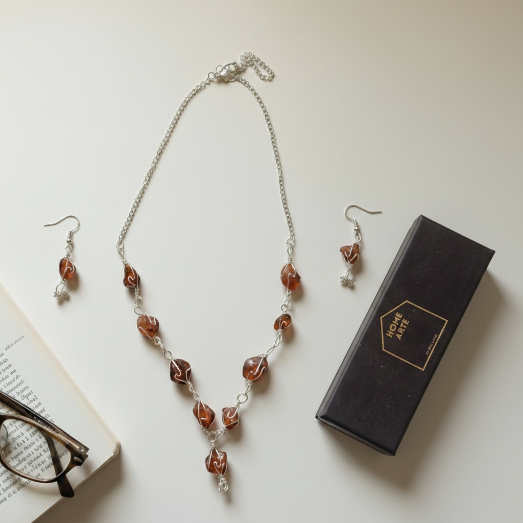 Smoky Quartz Brown Necklace With Earings