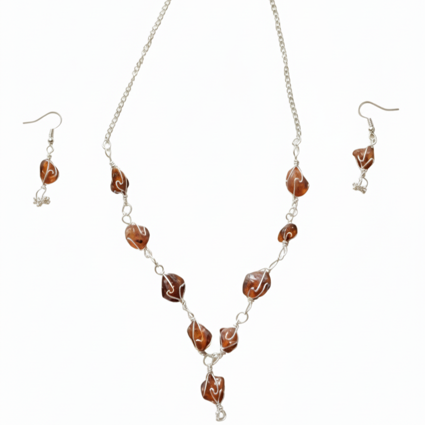 Smoky Quartz Brown Necklace With Earings