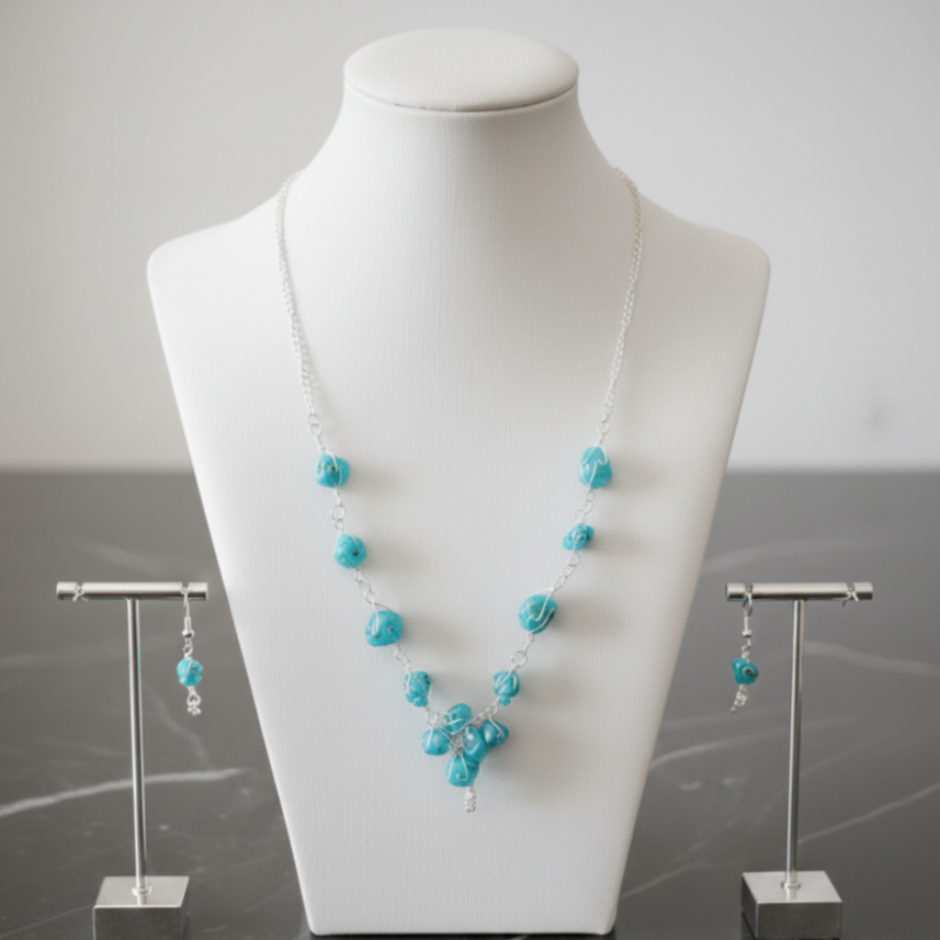 Tuquoise Gemstone Nacklace with Earings