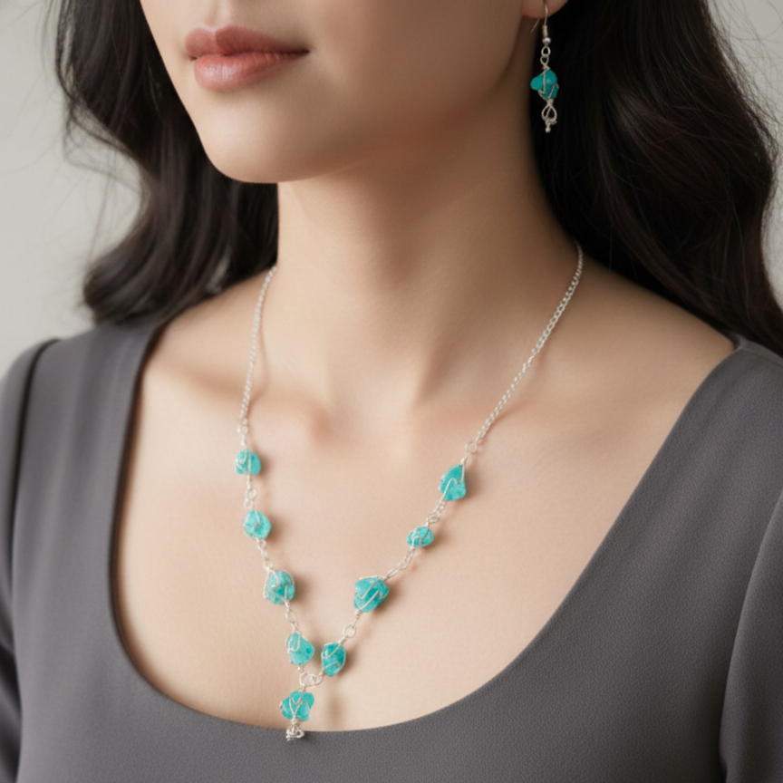Tuquoise Gemstone Nacklace with Earings