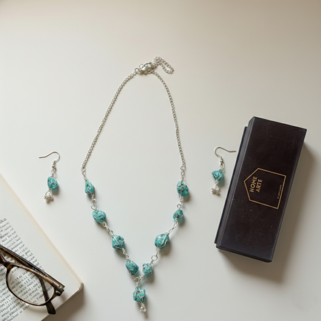 Tuquoise Gemstone Nacklace with Earings