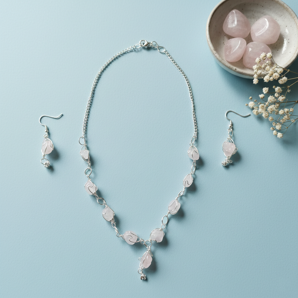 Rose Quartz  Nacklace with Earings