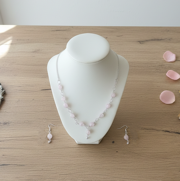 Rose Quartz  Nacklace with Earings