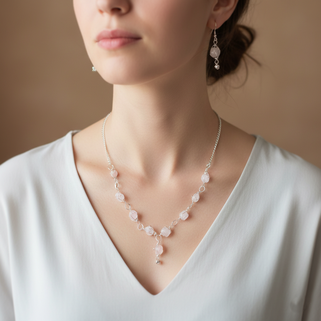 Rose Quartz  Nacklace with Earings