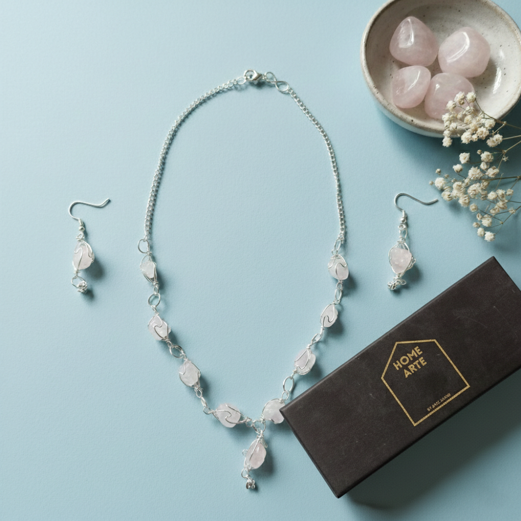 Rose Quartz  Nacklace with Earings