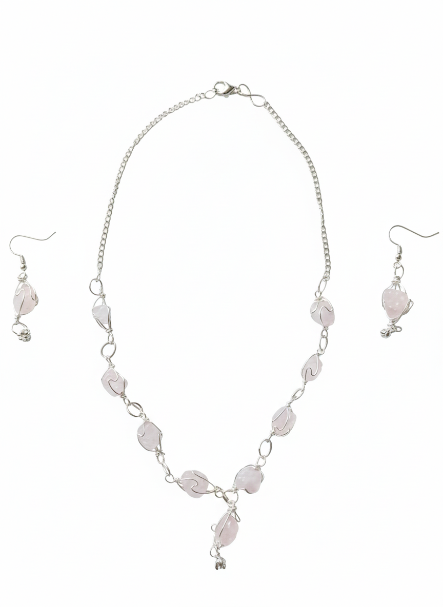 Rose Quartz  Nacklace with Earings