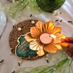 Agate Namokar Mantra Flower Shape Tealight Holder- Green