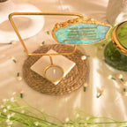 Agate Namokar Mantra Rectangular Shape Metal Showpiece- Turquoise