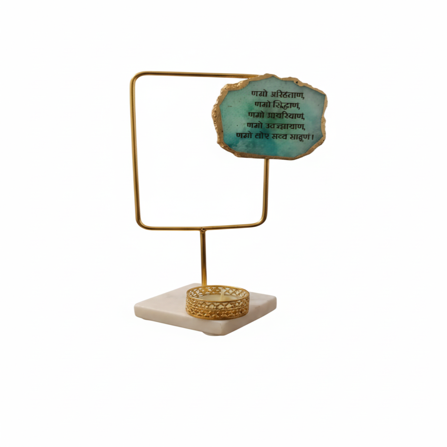 Agate Namokar Mantra Rectangular Shape Metal Showpiece- Turquoise