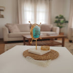 Agate Namokar Mantra Round Shape Metal Showpiece- Turquoise