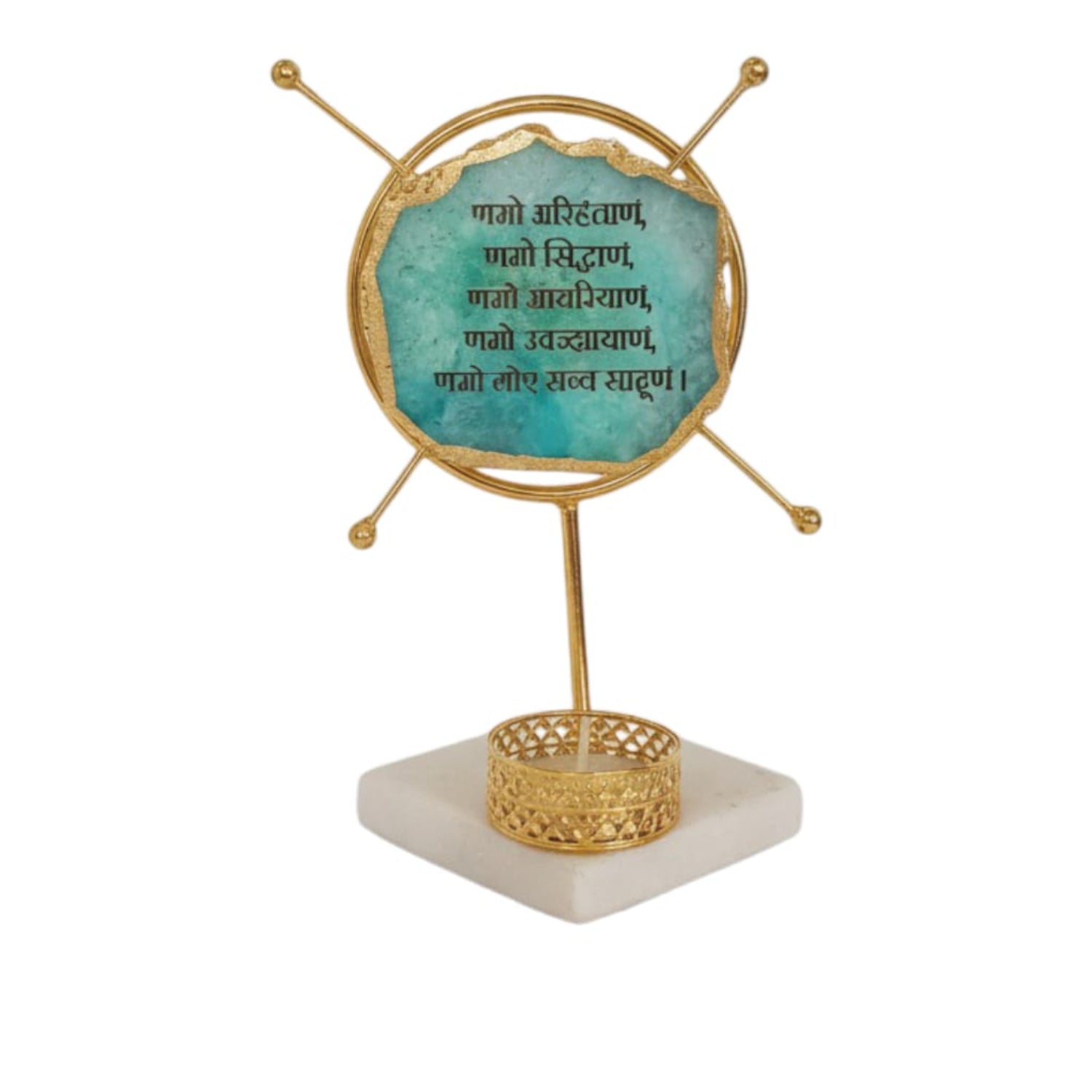 Agate Namokar Mantra Round Shape Metal Showpiece- Turquoise