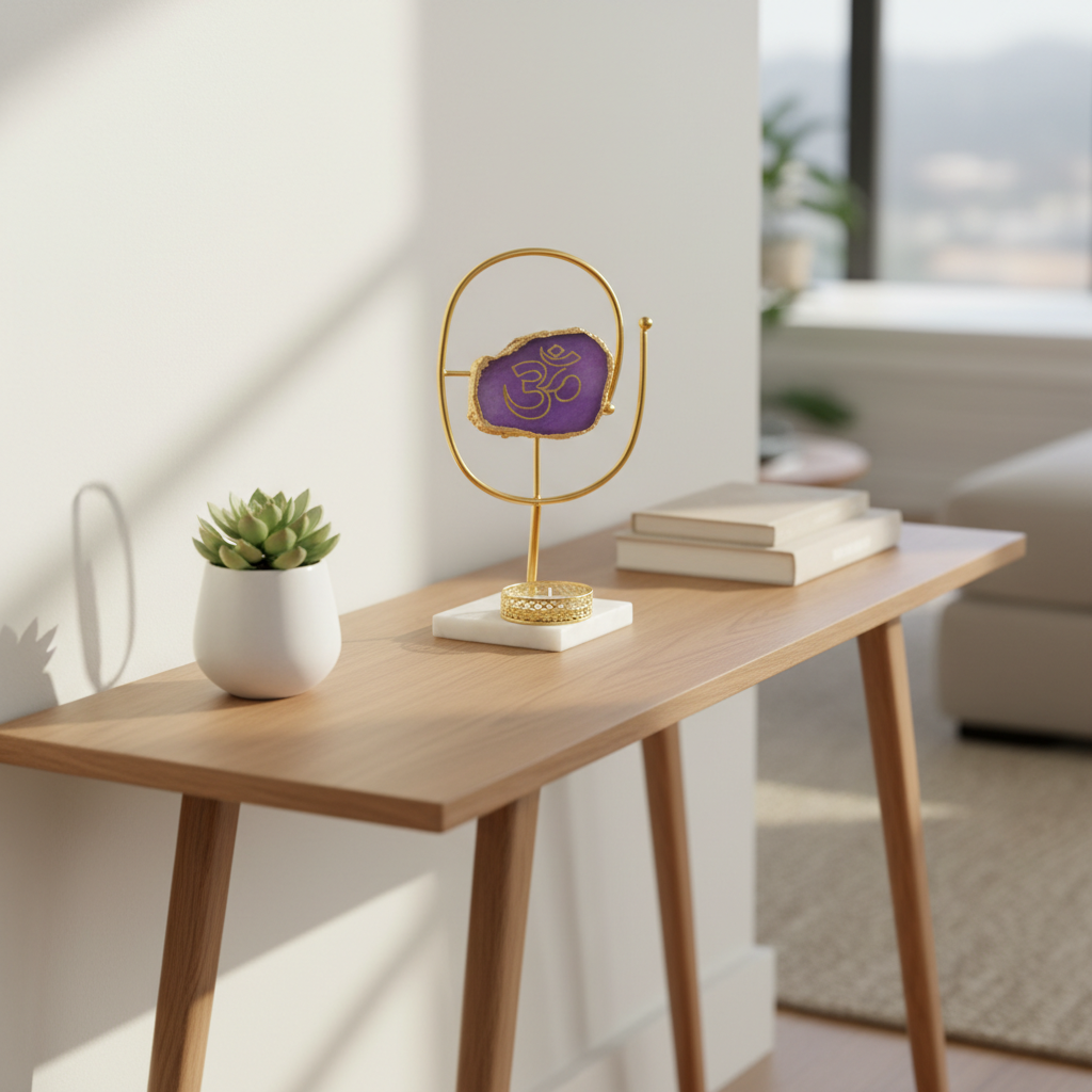 Agate OM Oval Shape Metal Showpiece- Purple