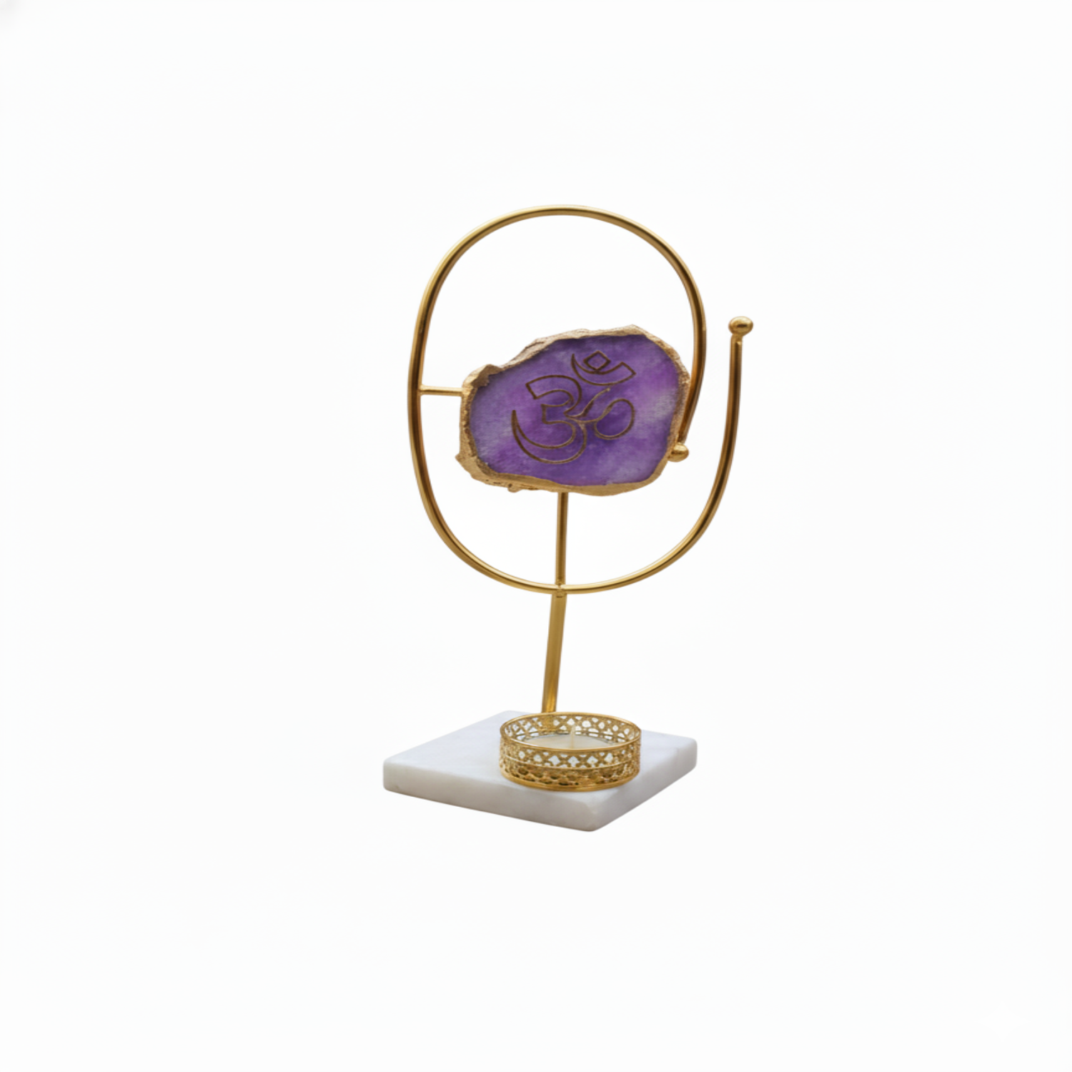 Agate OM Oval Shape Metal Showpiece- Purple