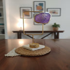 Agate OM Rectangular Shape Metal Showpiece- Purple