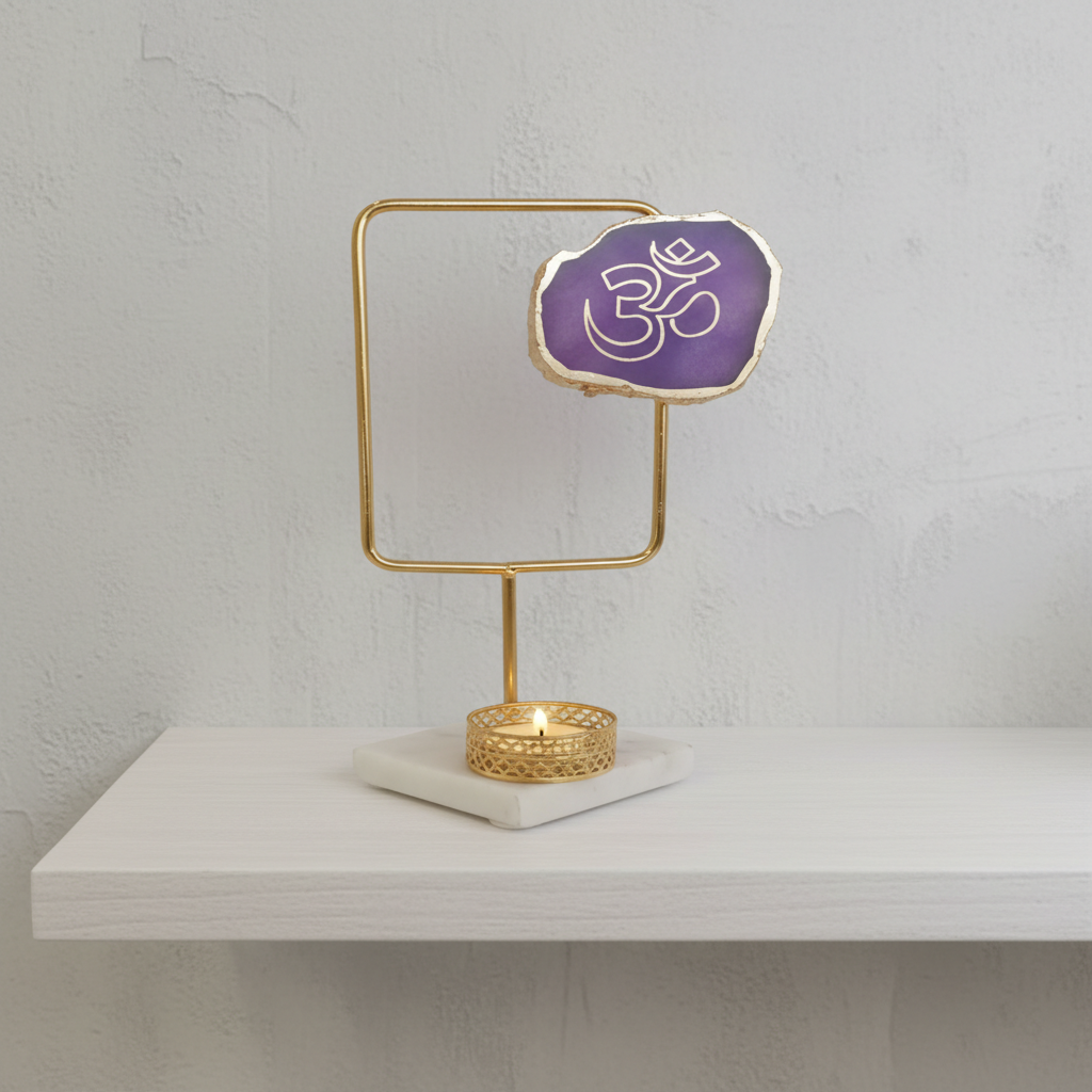 Agate OM Rectangular Shape Metal Showpiece- Purple