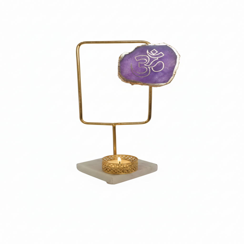 Agate OM Rectangular Shape Metal Showpiece- Purple