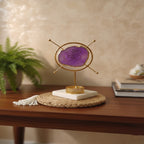 Agate OM Round Shape Metal Showpiece- Purple