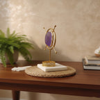 Agate OM Round Shape Metal Showpiece- Purple