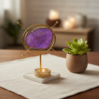 Agate OM Round Shape Metal Showpiece- Purple