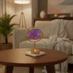 Agate OM Round Shape Metal Showpiece- Purple