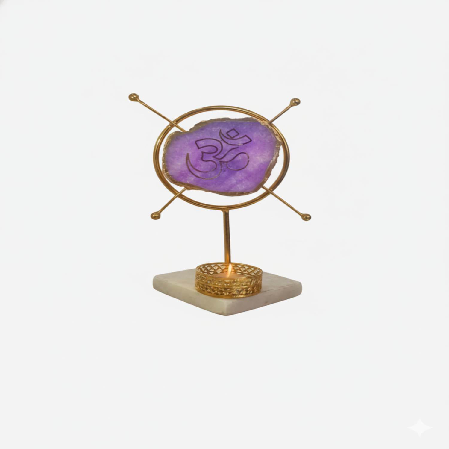 Agate OM Round Shape Metal Showpiece- Purple