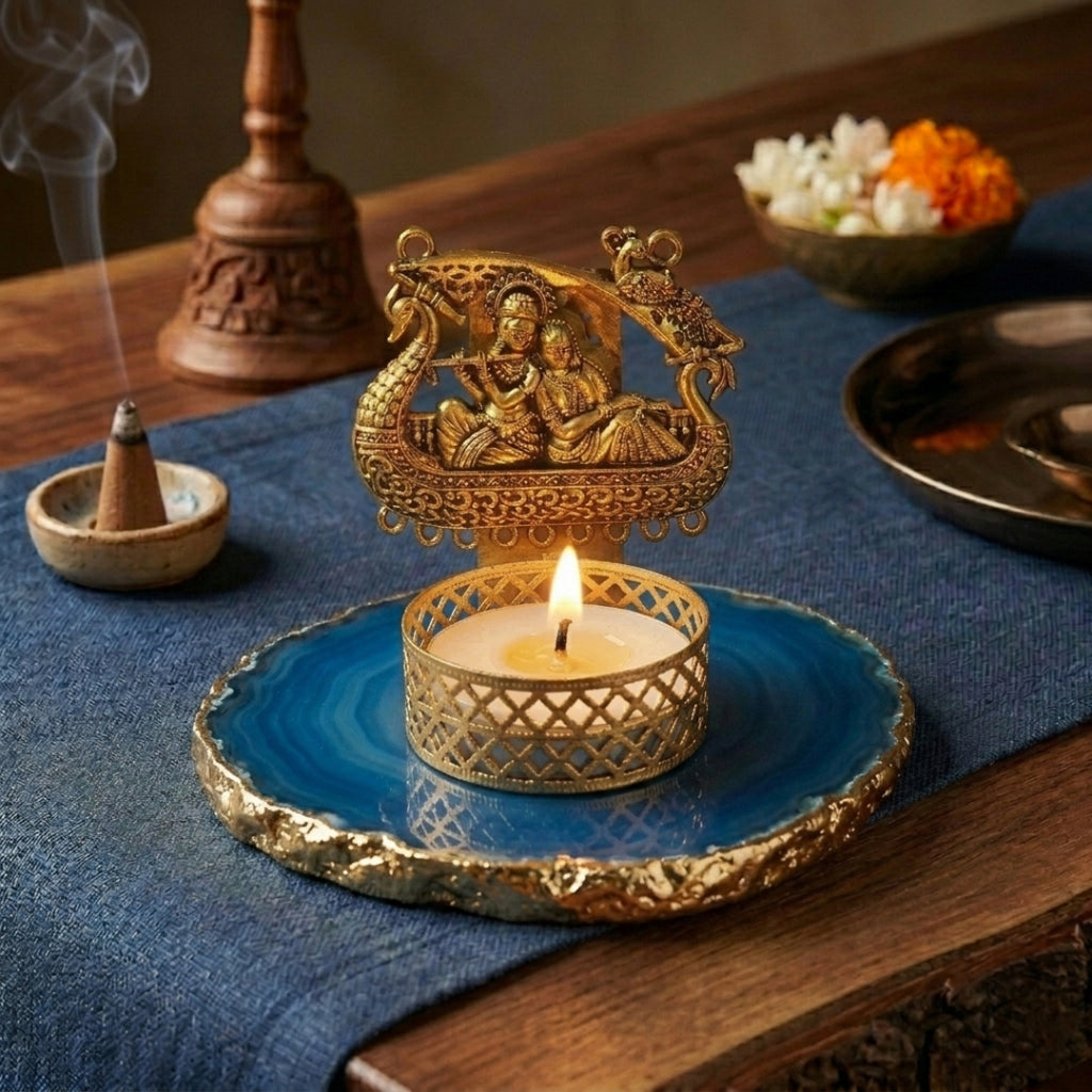 Agate Metal Radha Krishna Tealight