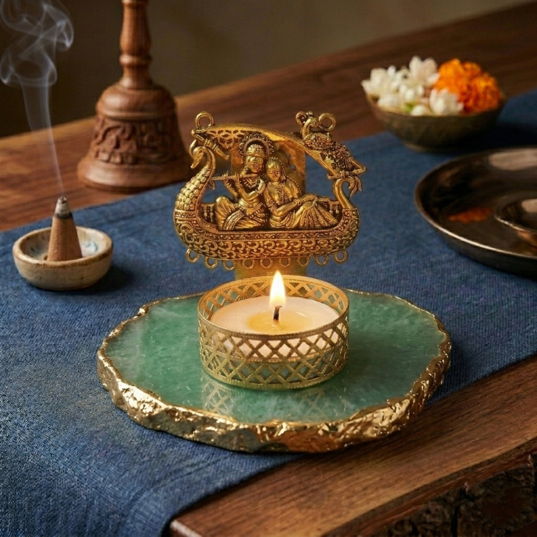 Agate Metal Radha Krishna Tealight