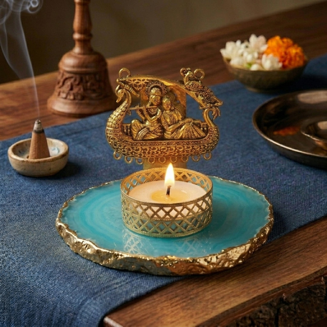 Agate Metal Radha Krishna Tealight
