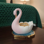 Swan Shaped Tealight Candle Holder Agate Base Blue