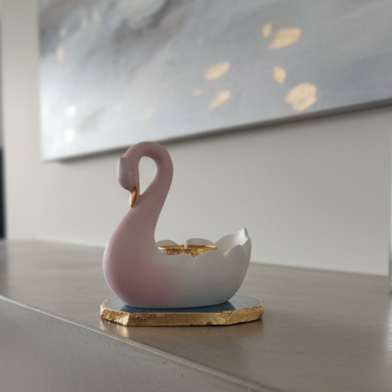 Swan Shaped Tealight Candle Holder Agate Base Blue