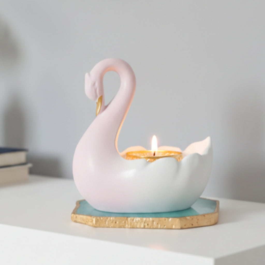 Swan Shaped Tealight Candle Holder Agate Base Green