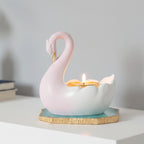 Swan Shaped Tealight Candle Holder Agate Base Green