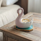 Swan Shaped Tealight Candle Holder Agate Base Green