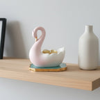 Swan Shaped Tealight Candle Holder Agate Base Green