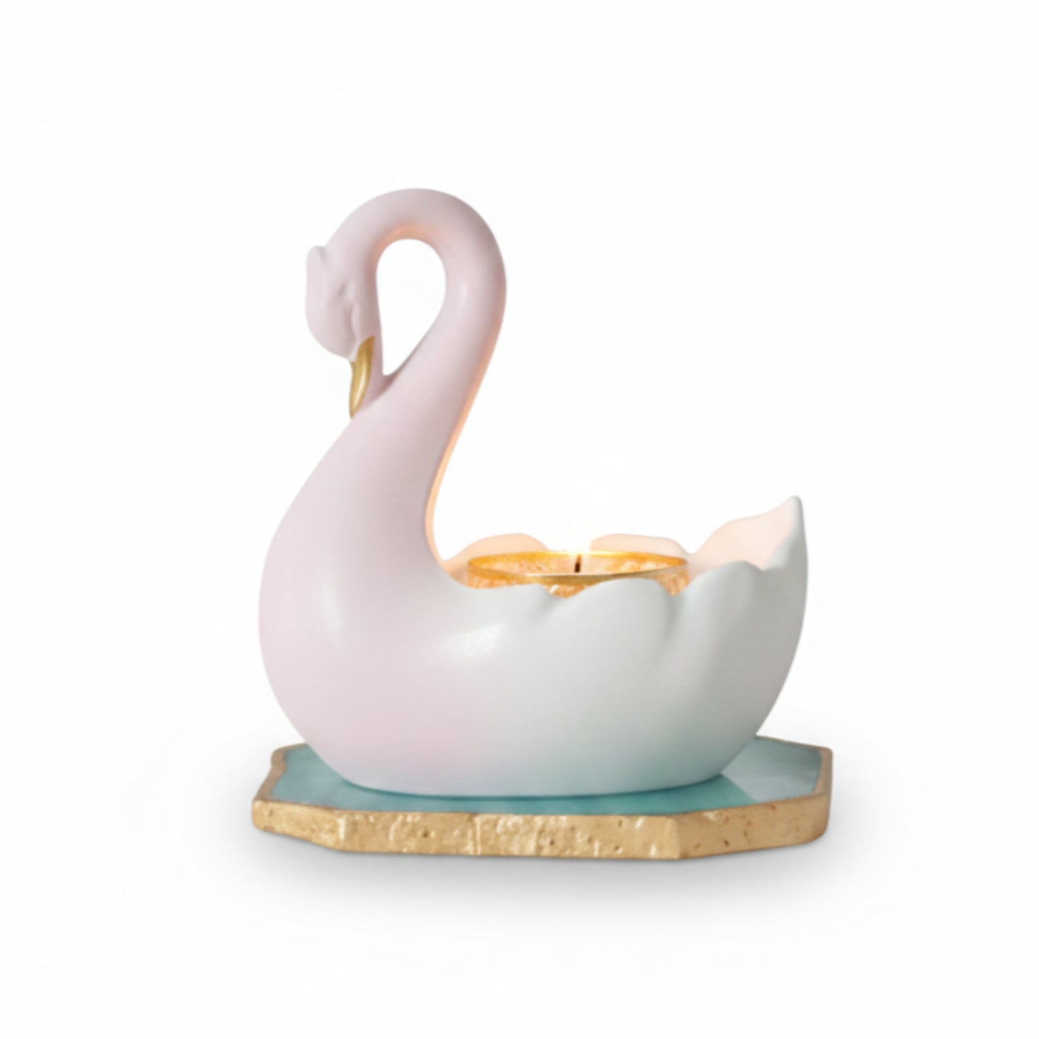 Swan Shaped Tealight Candle Holder Agate Base Green