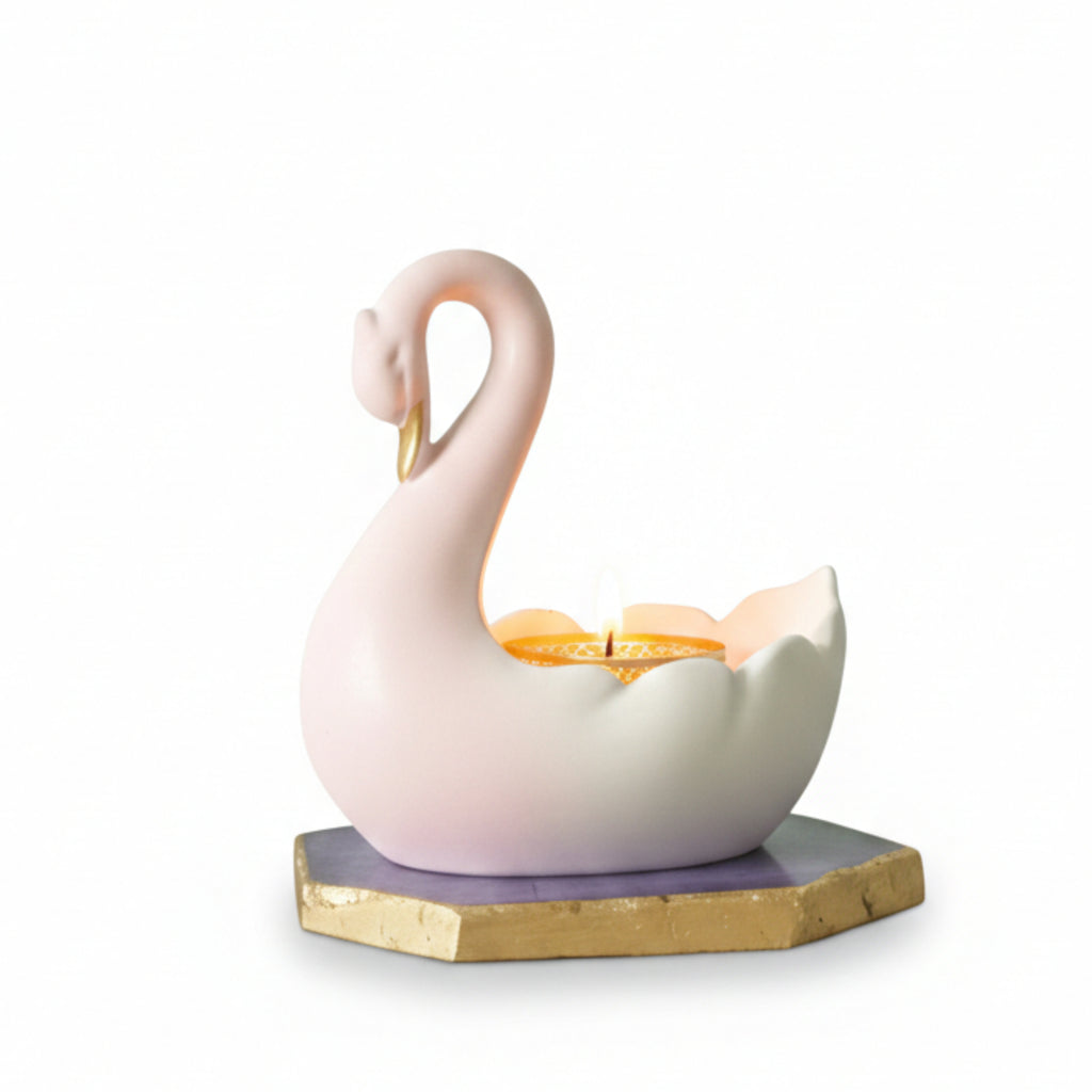 Swan Shaped Tealight Candle Holder Agate Base Purple