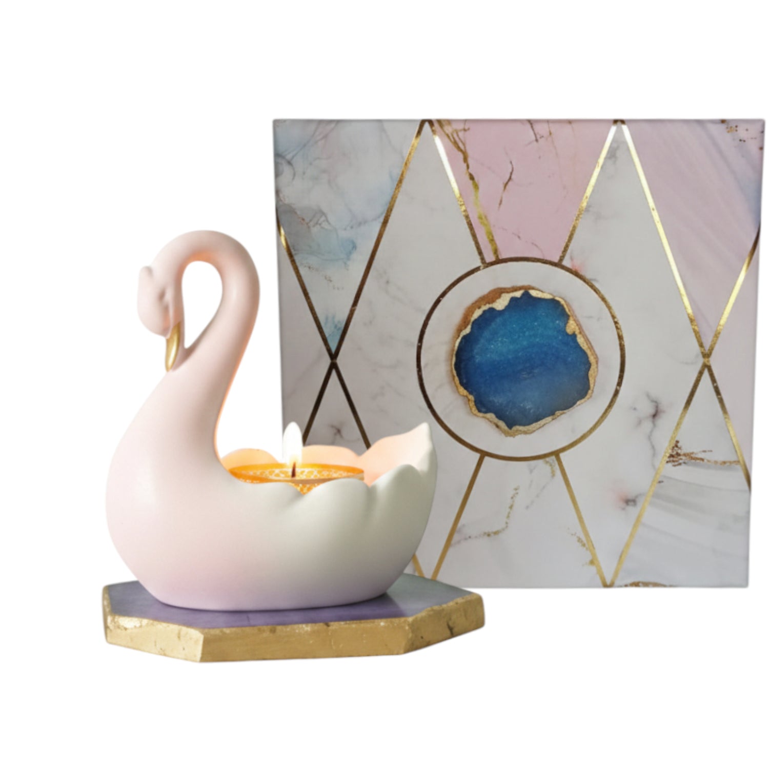 Swan Shaped Tealight Candle Holder Agate Base Purple