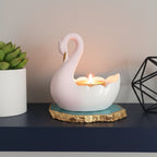 Swan Shaped Tealight Candle Holder Agate Base Turquoise