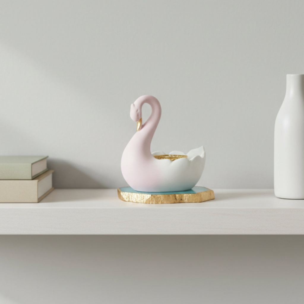 Swan Shaped Tealight Candle Holder Agate Base Turquoise