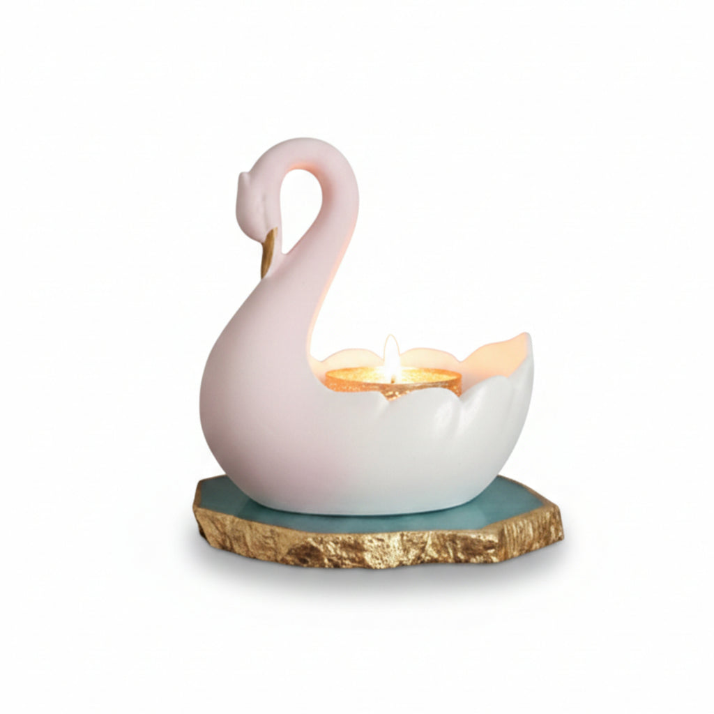 Swan Shaped Tealight Candle Holder Agate Base Turquoise