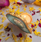 Agate Gayatri Mantra Small Back Side Tealight- Green