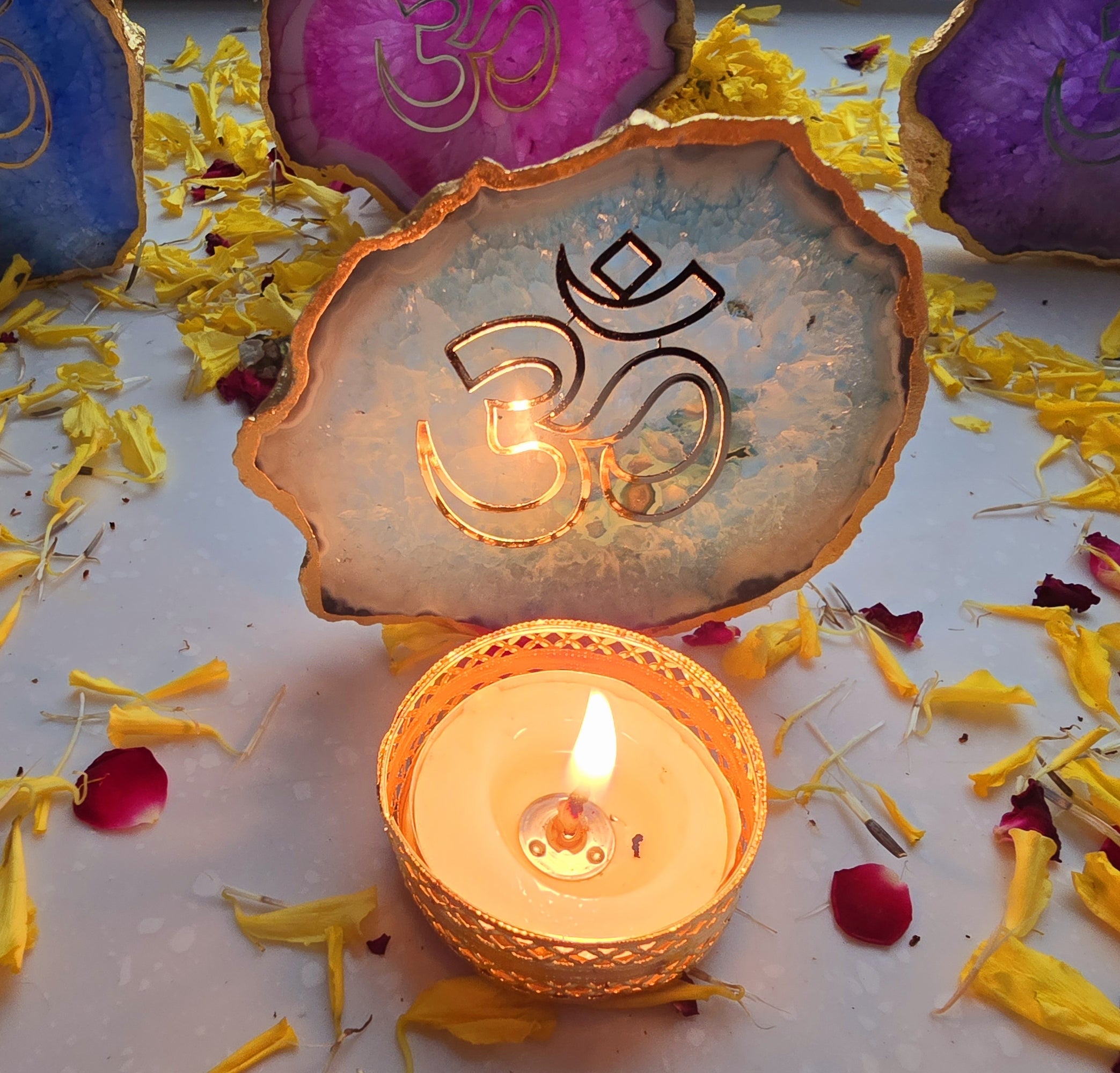 Agate OM Small Back Side Tealight- Turquoise